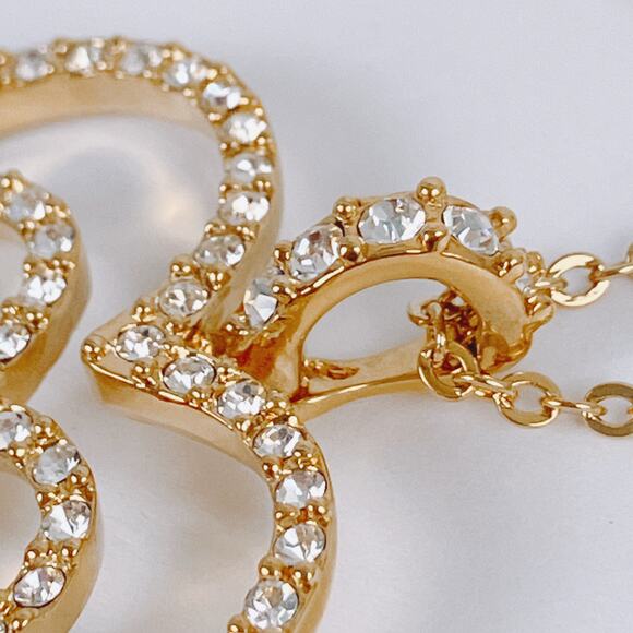 Signed Nolan Miller Gold Tone Triple Heart Rhinestone Pendant Necklace Vintage - Picture 4 of 12